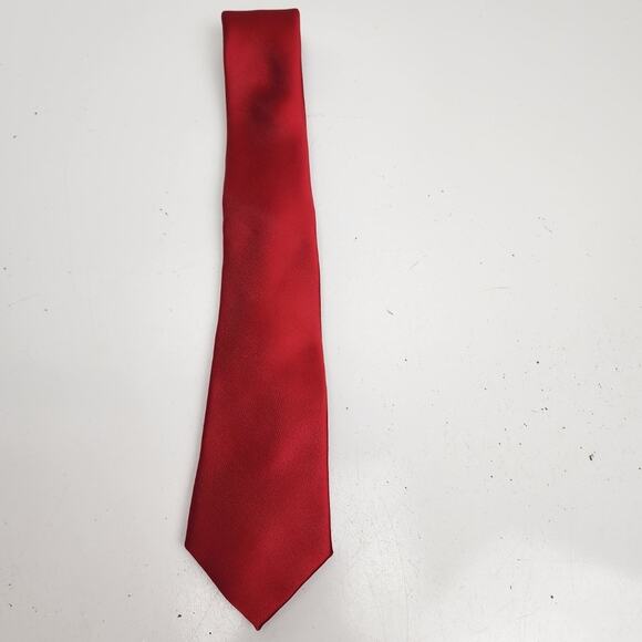 J. Ferrar Men's Polyester Solid Red Sateen Finish Formal Wear Necktie - Picture 1 of 6